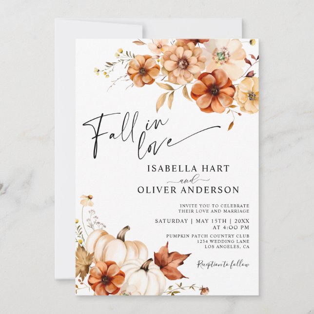Fall In Love Rust Cream Pumpkin Wedding invitation (Front)