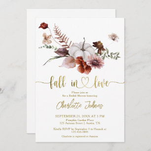 Fall in Love Rust Floral Pumpkin Bridal Shower Invitation