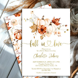 Fall In Love Rust Pumpkin Gold Cream Bridal Shower Invitation