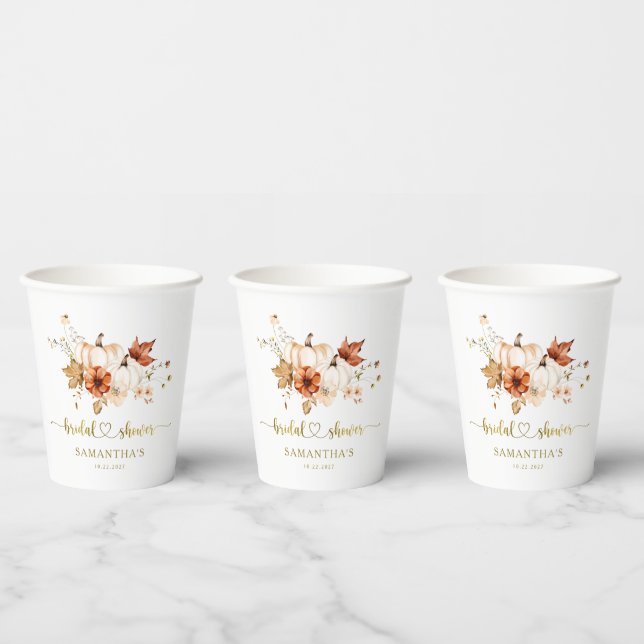 Fall in Love Rust Terracotta Boho Bridal Shower Paper Cups (Multi)