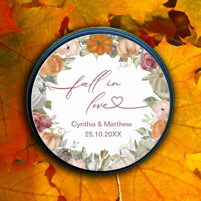 Fall in Love Rustic Autumn Floral and Pumpkin Classic Round Sticker (#zazzlemade #fallinlove)