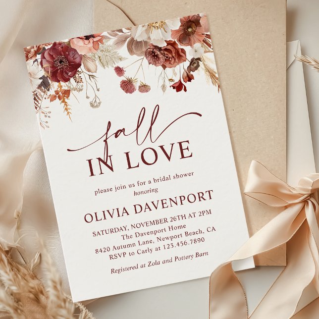 Fall in Love Rustic Autumn Floral Bridal Shower Invitation (Creator Uploaded)