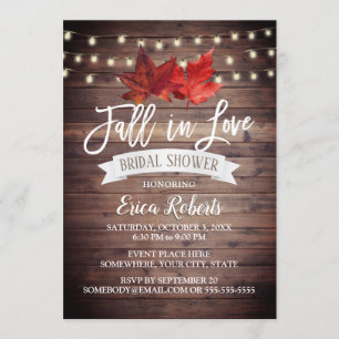 Fall in Love Rustic Autumn Leaves Bridal Shower Invitation