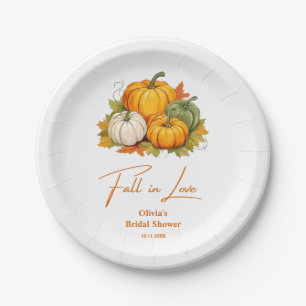 Fall in Love Rustic Autumn Pumpkin Bridal Shower Paper Plate