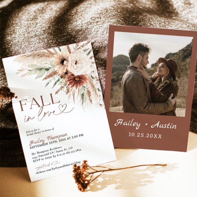 Fall In Love Rustic Boho Bridal Shower Terracotta Invitation (Creator Uploaded)