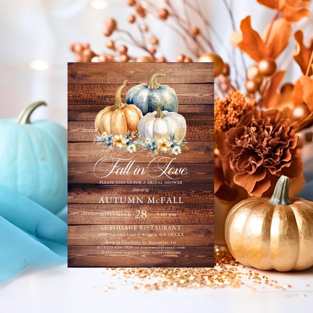 Fall in Love Rustic Bridal Shower Gold Pumpkins Invitation (Fall in Love Rustic Bridal Shower Gold Pumpkins Invitation)