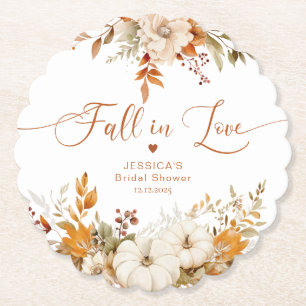 Fall in love rustic bridal shower  paper coaster