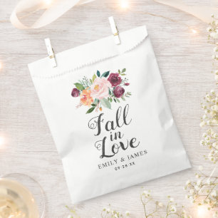 Fall in Love Rustic Burgundy Blush Wedding Favour Bag