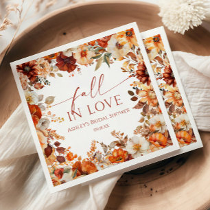 Fall In Love Rustic Burgundy Floral Bridal Shower Napkin