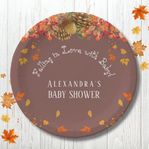 Fall in Love Rustic Chic Autumn Baby Shower Paper Plate