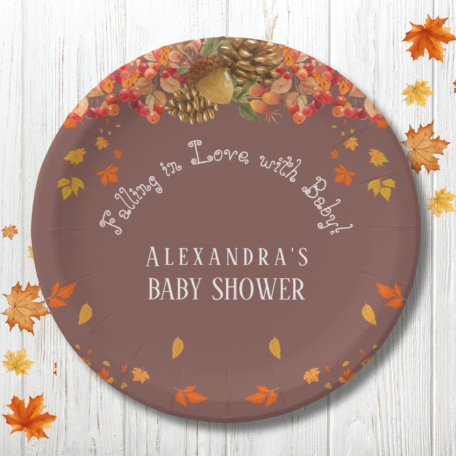 Fall in Love Rustic Chic Autumn Baby Shower Paper Plate (Creator Uploaded)
