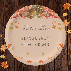 Fall in Love Rustic Chic Autumn Bridal Shower Paper Plate