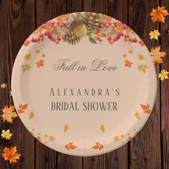 Fall in Love Rustic Chic Autumn Bridal Shower Paper Plate (Creator Uploaded)