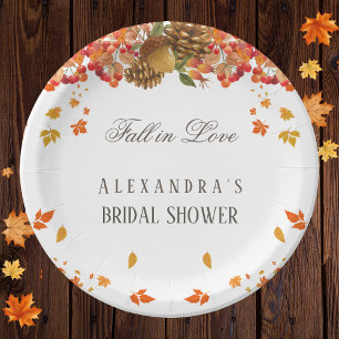 Fall in Love Rustic Chic Autumn Bridal Shower Paper Plate