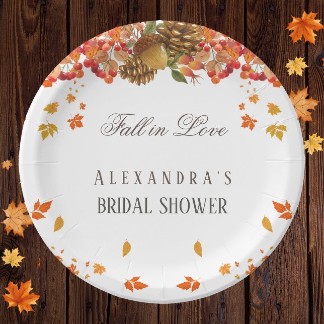 Fall in Love Rustic Chic Autumn Bridal Shower Paper Plate (Creator Uploaded)