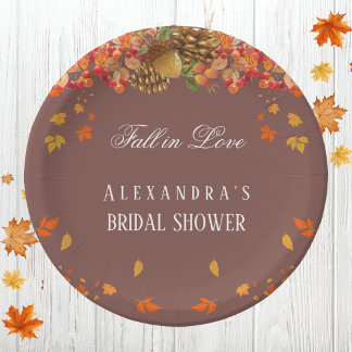 Fall in Love Rustic Chic Autumn Bridal Shower Paper Plate