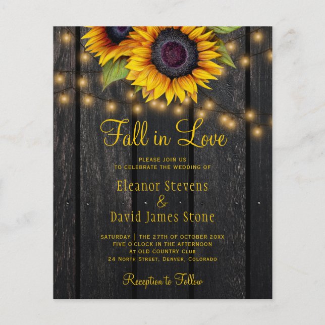 Fall in Love rustic country sunflowers wedding Flyer (Front)