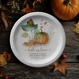 Fall In Love Rustic Elegant Pumpkin Paper Plate