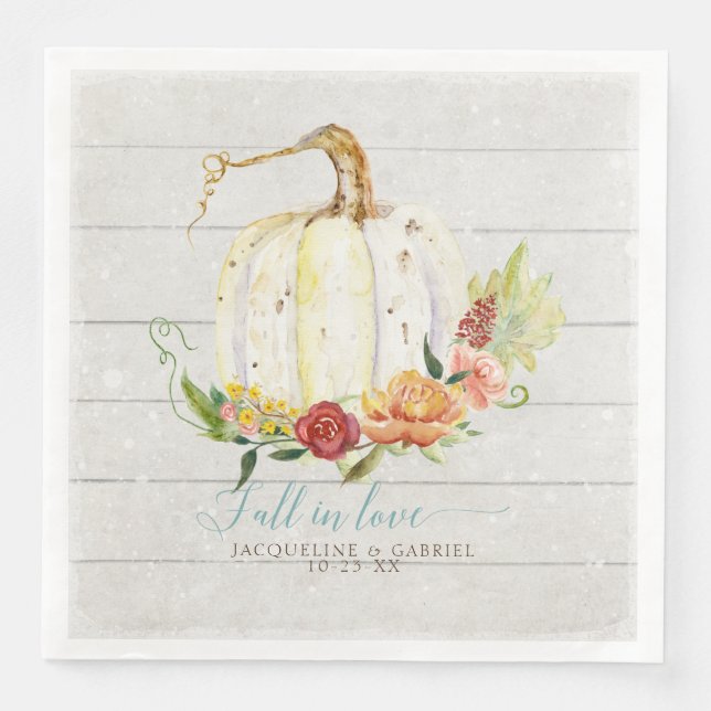 Fall in Love Rustic Elegant White Pumpkin Floral Napkin (Front)