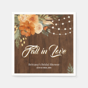 Fall in Love Rustic Fall Flowers Bridal Shower Napkin