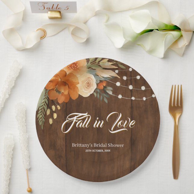 Fall in Love Rustic Fall Flowers Bridal Shower Paper Plate (Wedding)