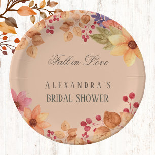 Fall in Love Rustic Floral Autumn Bridal Shower Paper Plate