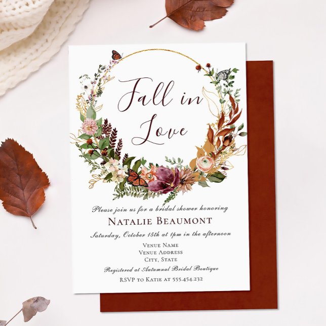 Fall in Love Rustic Floral Bridal Shower Invitation (Creator Uploaded)