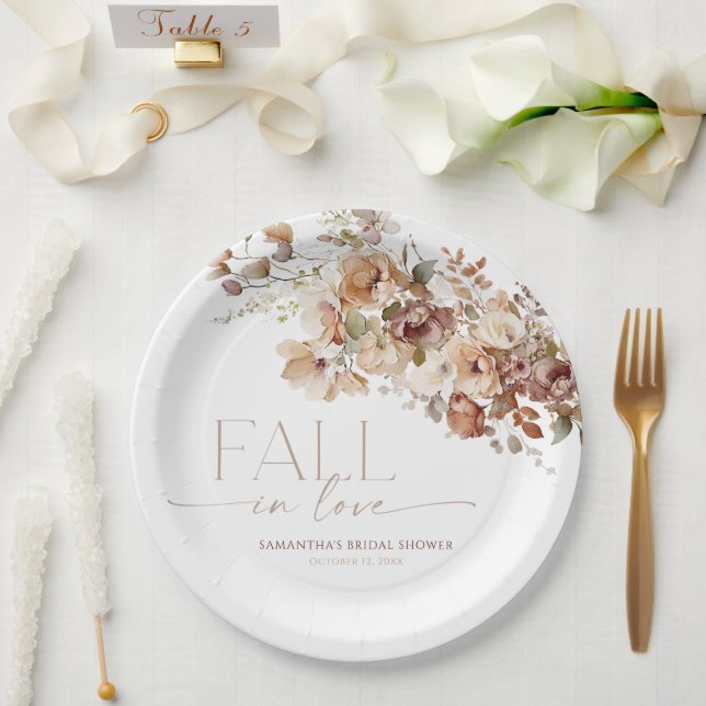 Fall in love rustic floral bridal shower paper plate (Wedding)