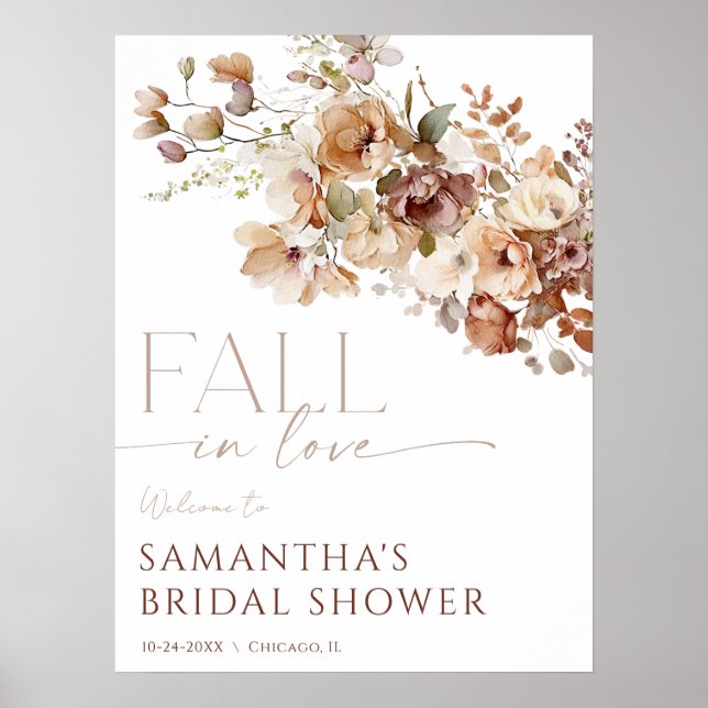 Fall in love rustic floral bridal shower welcome poster (Front)