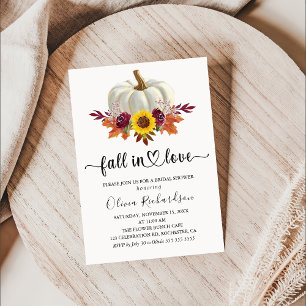 Fall in Love Rustic Floral Pumpkin Bridal Shower Invitation