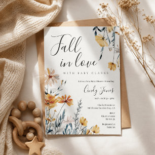 Fall in Love Rustic Floral Wildflower Baby Shower Invitation