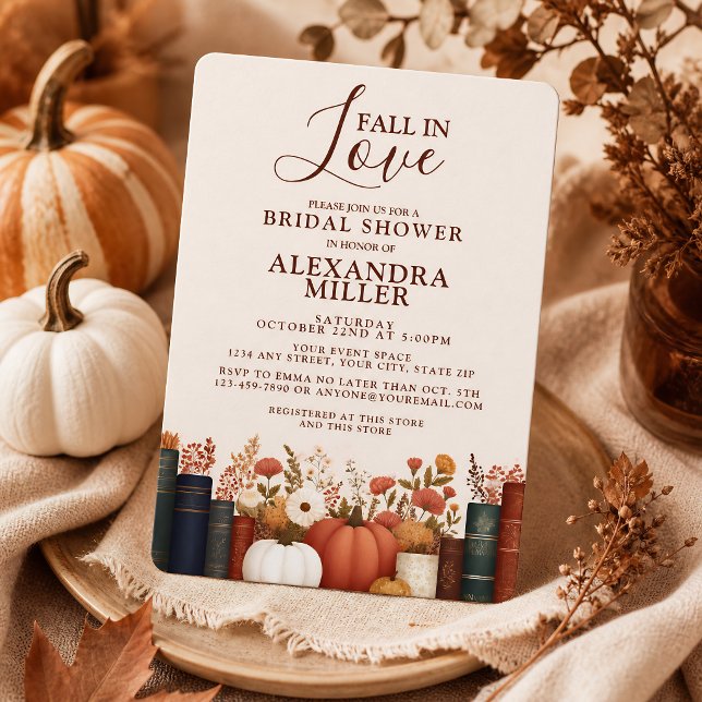 Fall In Love Rustic Orange Pumpkin Bridal Shower Invitation (Creator Uploaded)