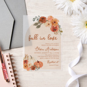 Fall in Love Rustic Orange Pumpkin Bridal Shower Vellum Invitations