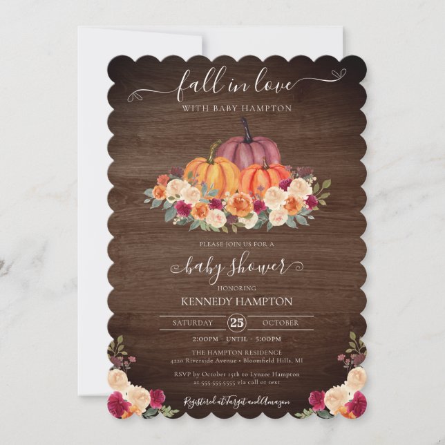 Fall in Love - Rustic Pumpkin Autumn Baby Shower I Invitation (Front)