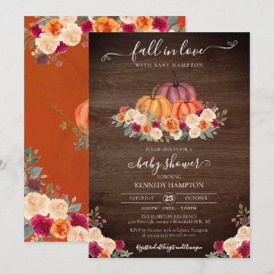 Fall in Love - Rustic Pumpkin Autumn Baby Shower Invitation