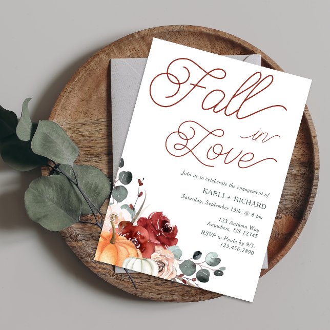 Fall in Love Rustic Pumpkin Engagement Party Invitation (Creator Uploaded)