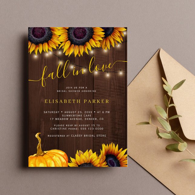 Fall in Love rustic pumpkin floral bridal shower Invitation (Creator Uploaded)