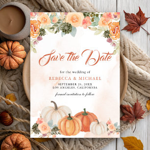 Fall in Love Rustic Pumpkin Floral Wedding Save The Date