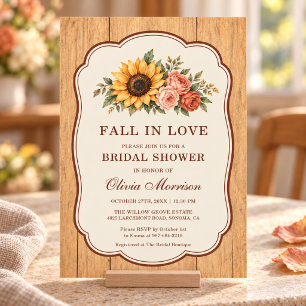 Fall In Love Rustic Sunflower Roses Bridal Shower Invitation