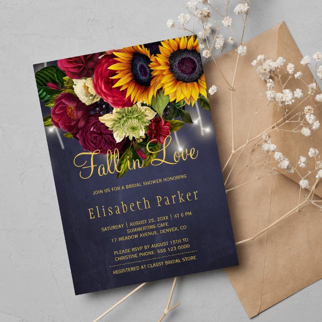 Fall in love rustic sunflower roses bridal shower invitation (Creator Uploaded)