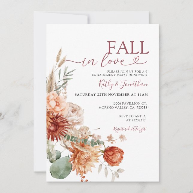 Fall in Love Rustic Wildflower Autumn Engagement Invitation (Front)