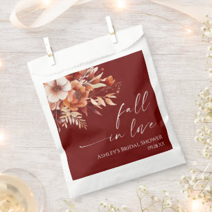 Fall In Love Rusty Burgundy Floral Bridal Shower Favour Bag