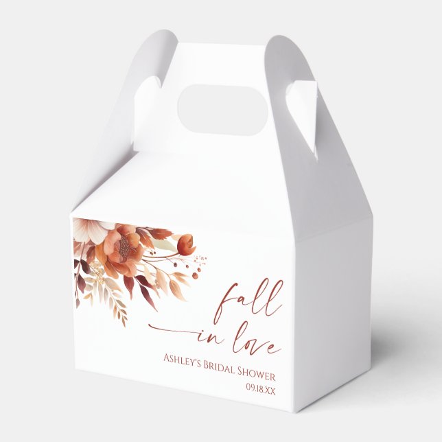 Fall In Love Rusty Burgundy Floral Bridal Shower Favour Box (Front Side)