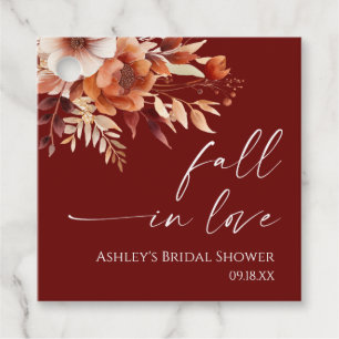 Fall In Love Rusty Burgundy Floral Bridal Shower Favour Tags
