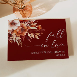 Fall In Love Rusty Burgundy Floral Bridal Shower Guest Book