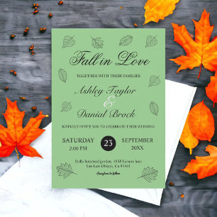 Fall in Love Sage Green Leaves Autumn Wedding Invitation