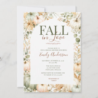 Fall in Love Sage Green Pumpkin Bridal Shower Invitation