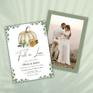 Fall in Love Sage Green Pumpkin Photo Wedding Invitation