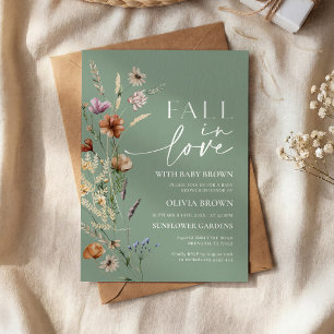 Fall in Love Sage Green Wildflower Baby Shower Invitation