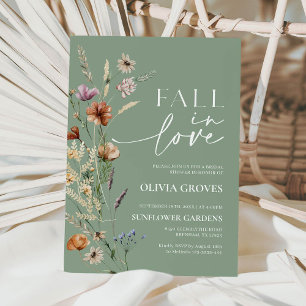 Fall in Love Sage Green Wildflower Bridal Shower Invitation